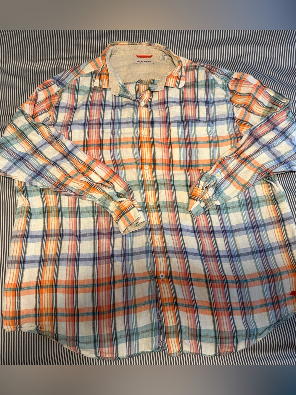 Tommy Bahama Mens Big and Tall Multicolor linen Plaid Button-Down Shirt